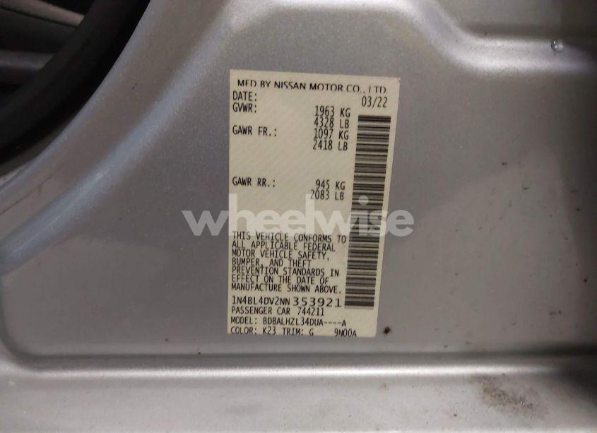 Photo 9 of 2022 Nissan Altima SV FWD (VIN 1N4BL4DV2NN353921)