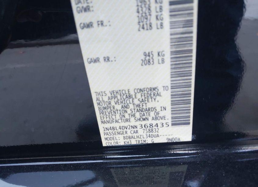 Photo 9 of 2022 Nissan Altima SV FWD (VIN 1N4BL4DV2NN368435)