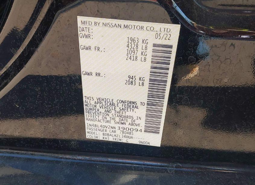 Photo 9 of 2022 Nissan Altima SV FWD (VIN 1N4BL4DV2NN390094)