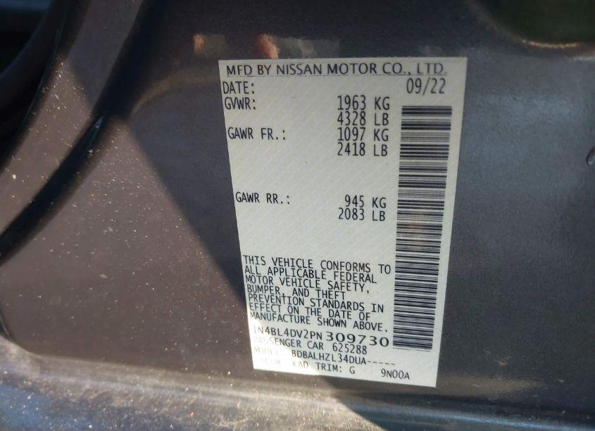 Photo 9 of 2023 Nissan Altima SV FWD (VIN 1N4BL4DV2PN309730)