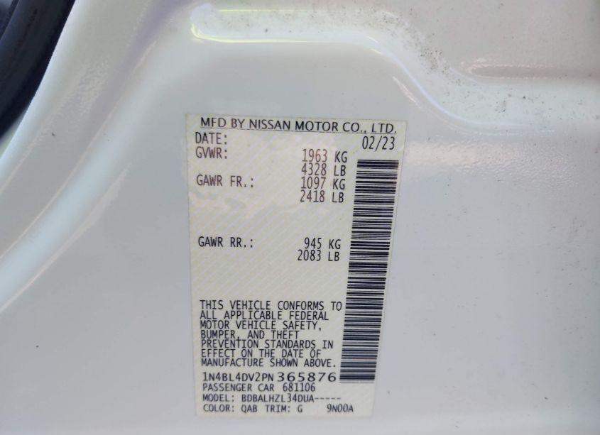 Photo 9 of 2023 Nissan Altima SV FWD (VIN 1N4BL4DV2PN365876)