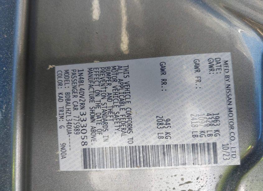 Photo 9 of 2024 Nissan Altima SV FWD (VIN 1N4BL4DV2RN333058)