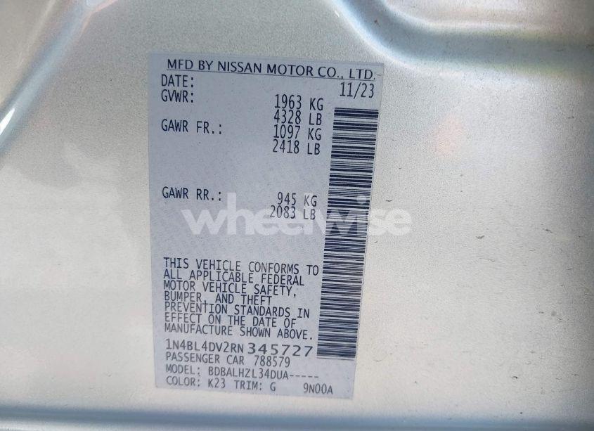 Photo 9 of 2024 Nissan Altima SV FWD (VIN 1N4BL4DV2RN345727)