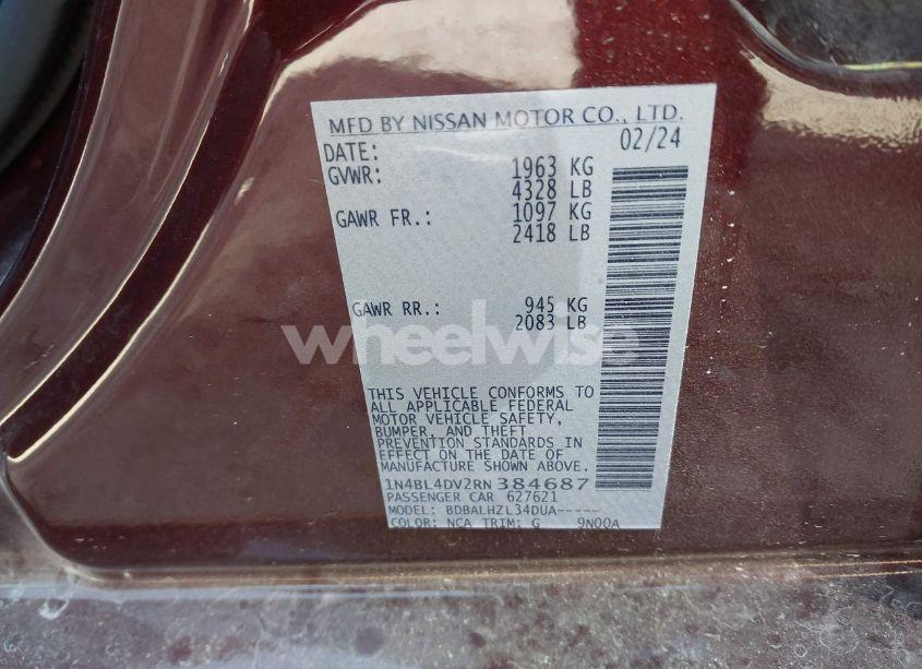 Photo 9 of 2024 Nissan Altima SV FWD (VIN 1N4BL4DV2RN384687)