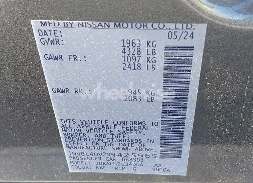 Photo 9 of 2024 Nissan Altima SV FWD (VIN 1N4BL4DV2RN425965)