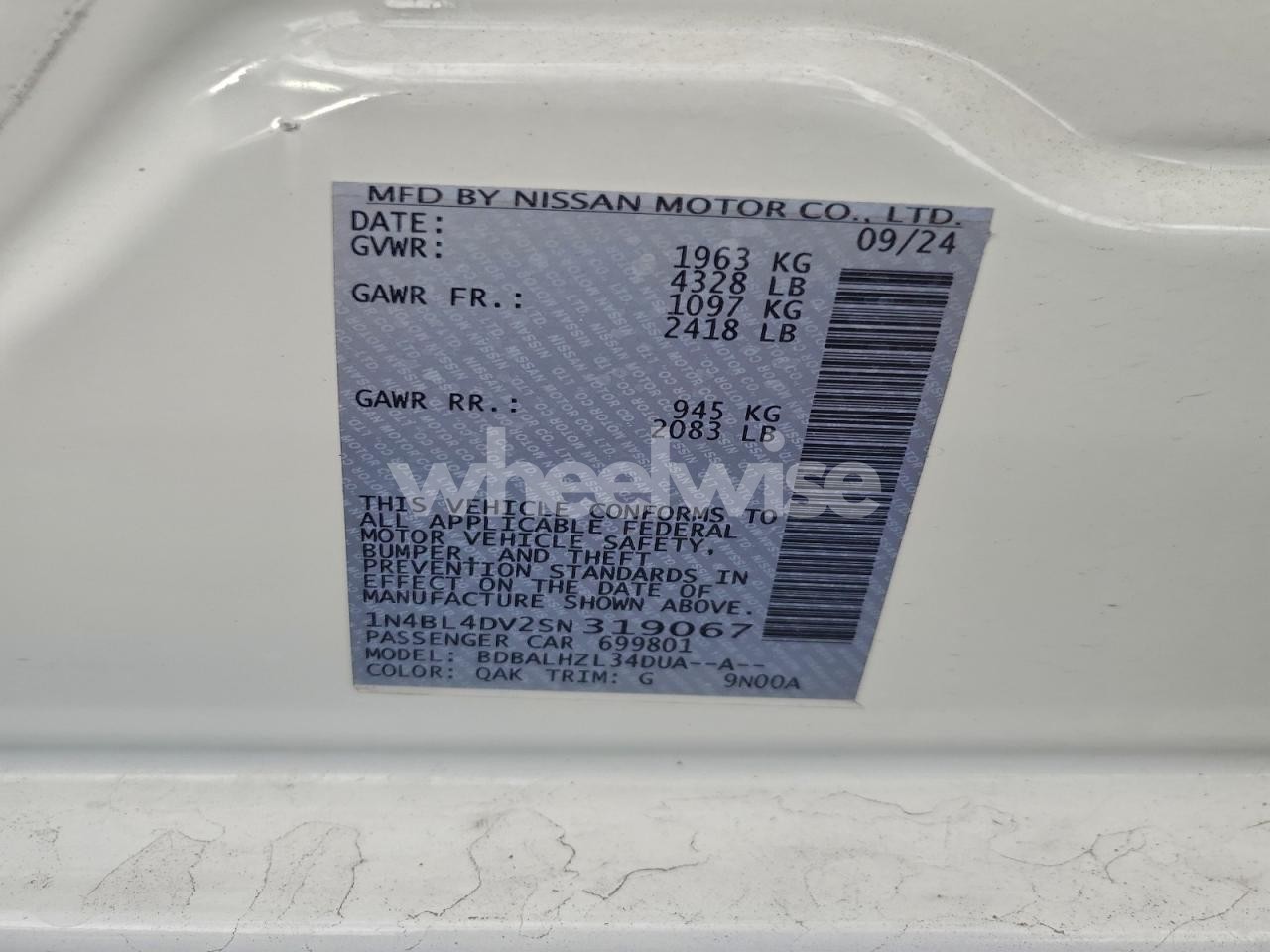 Photo 12 of 2025 NISSAN ALTIMA SV (VIN 1N4BL4DV2SN319067)