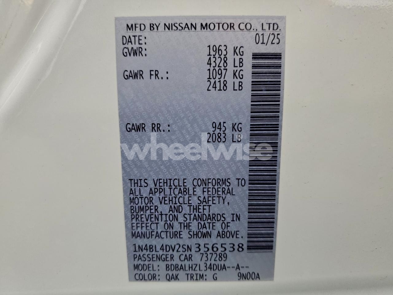 Photo 12 of 2025 NISSAN ALTIMA SV (VIN 1N4BL4DV2SN356538)