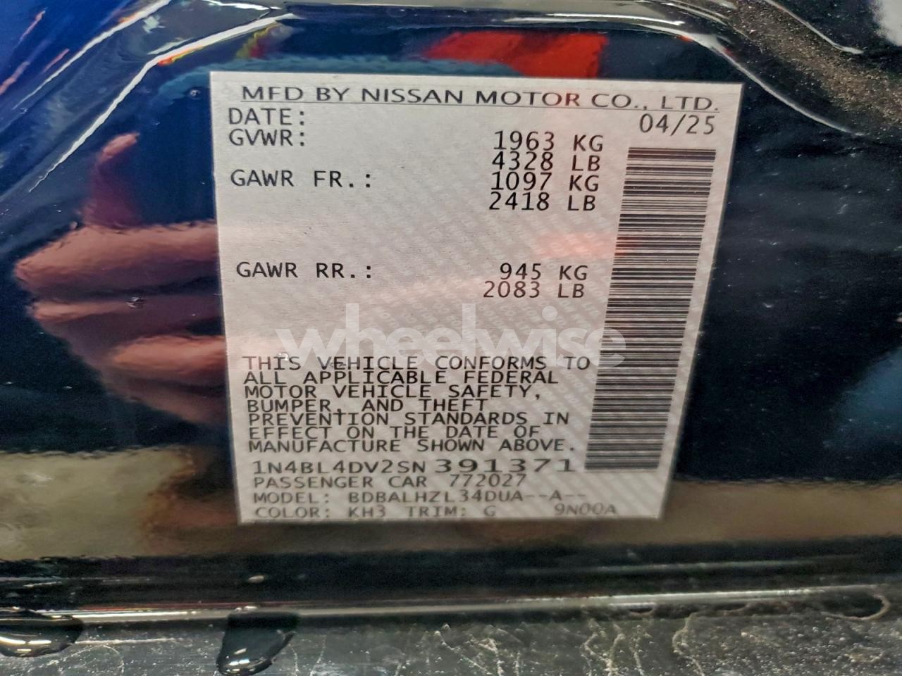 Photo 12 of 2025 NISSAN ALTIMA SV (VIN 1N4BL4DV2SN391371)