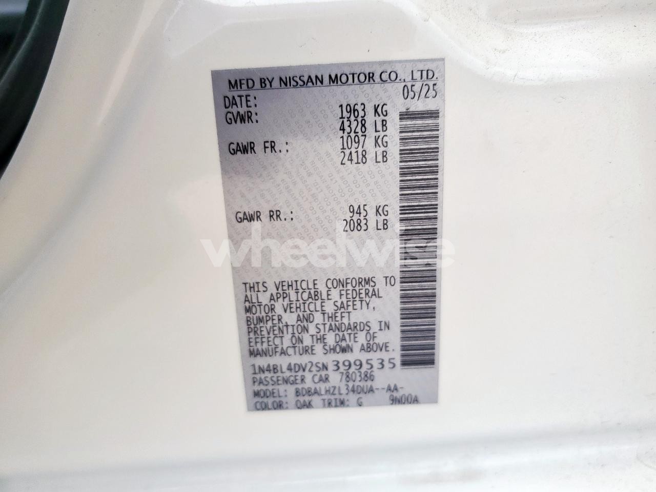 Photo 12 of 2025 NISSAN ALTIMA SV (VIN 1N4BL4DV2SN399535)