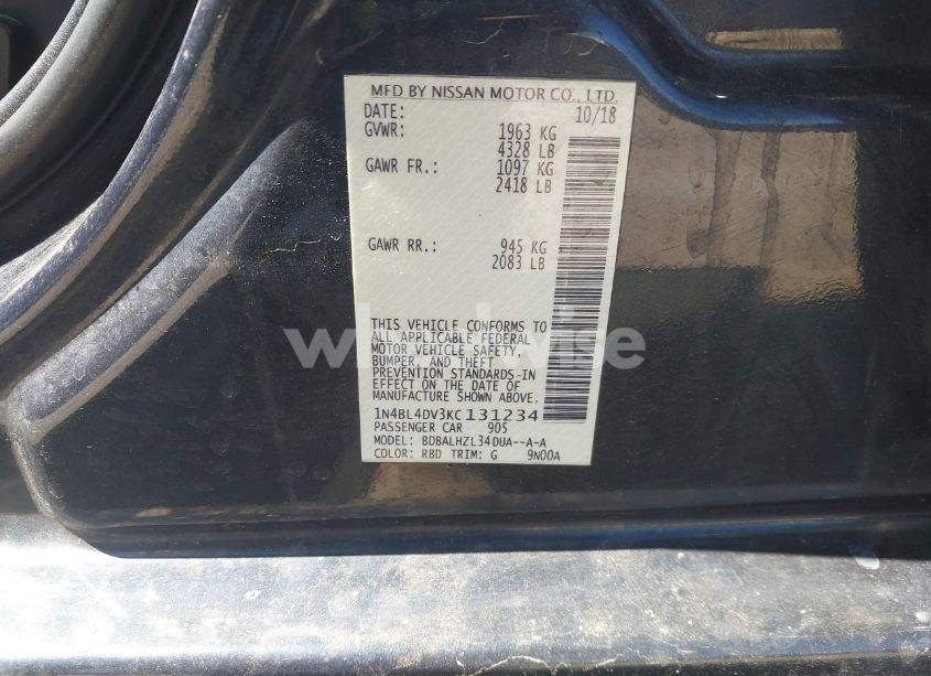 Photo 9 of 2019 Nissan Altima 2.5 SV (VIN 1N4BL4DV3KC131234)