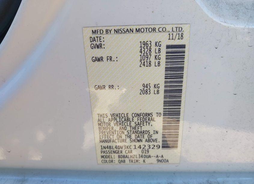 Photo 9 of 2019 Nissan Altima 2.5 SV (VIN 1N4BL4DV3KC142329)