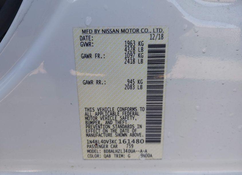 Photo 9 of 2019 Nissan Altima 2.5 SV (VIN 1N4BL4DV3KC161480)