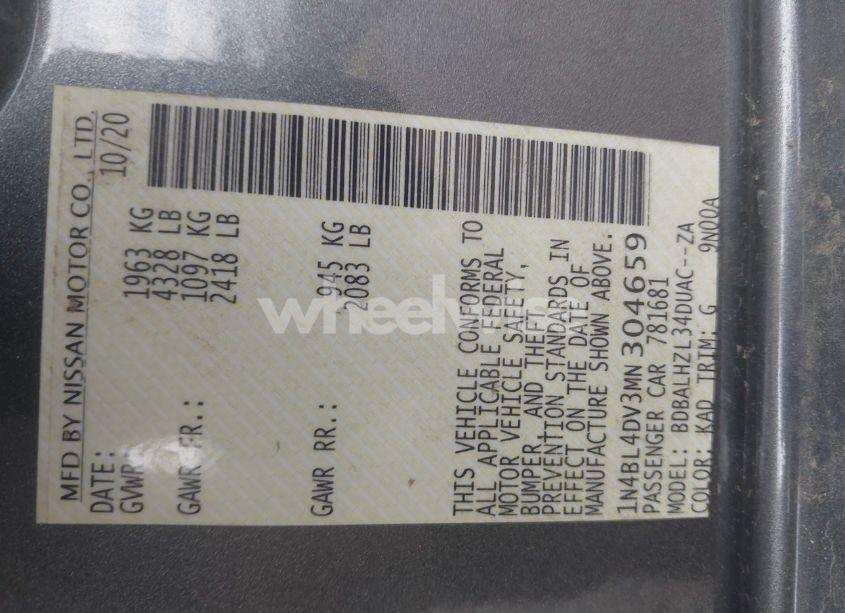 Photo 9 of 2021 Nissan Altima SV FWD (VIN 1N4BL4DV3MN304659)