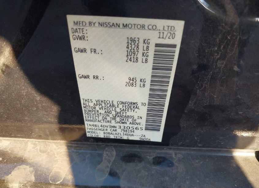 Photo 9 of 2021 Nissan Altima SV FWD (VIN 1N4BL4DV3MN330565)