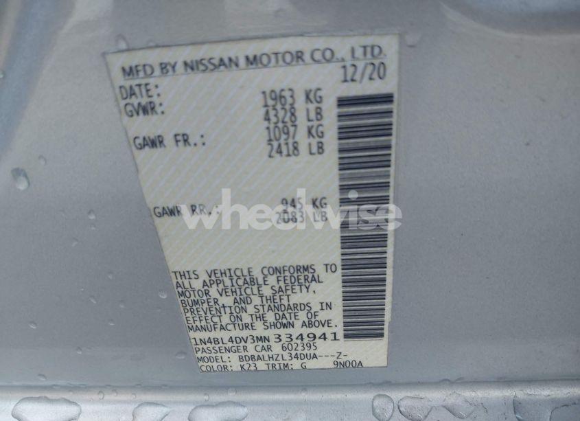 Photo 9 of 2021 Nissan Altima SV FWD (VIN 1N4BL4DV3MN334941)