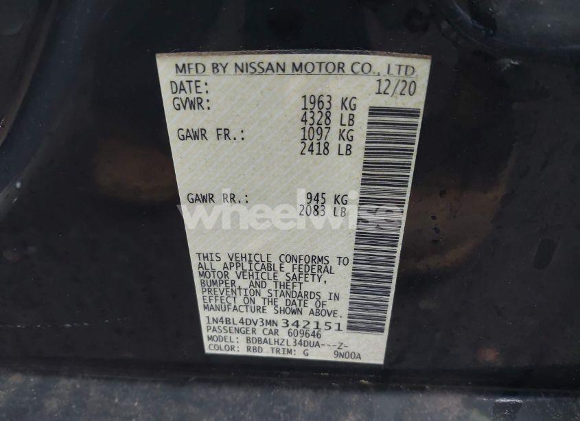 Photo 9 of 2021 Nissan Altima SV FWD (VIN 1N4BL4DV3MN342151)