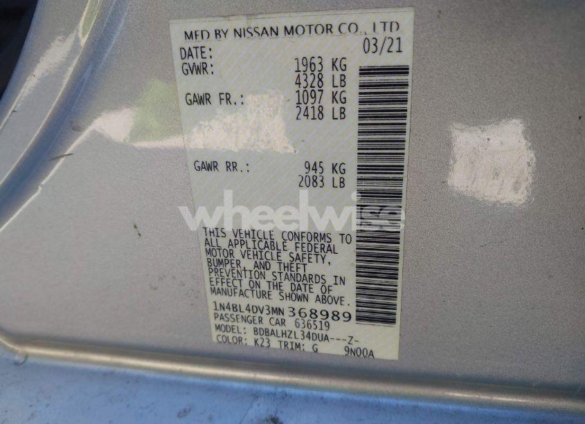 Photo 9 of 2021 Nissan Altima SV FWD (VIN 1N4BL4DV3MN368989)