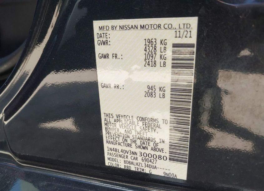 Photo 9 of 2022 Nissan Altima SV FWD (VIN 1N4BL4DV3NN300080)