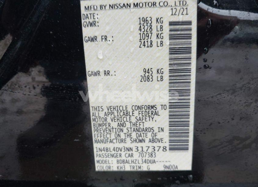 Photo 9 of 2022 Nissan Altima SV FWD (VIN 1N4BL4DV3NN317378)