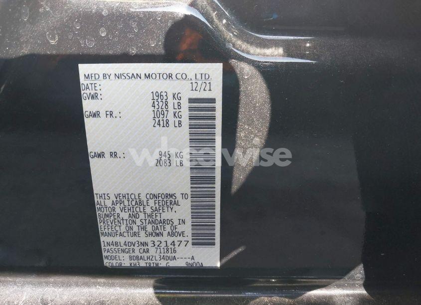Photo 9 of 2022 Nissan Altima SV FWD (VIN 1N4BL4DV3NN321477)