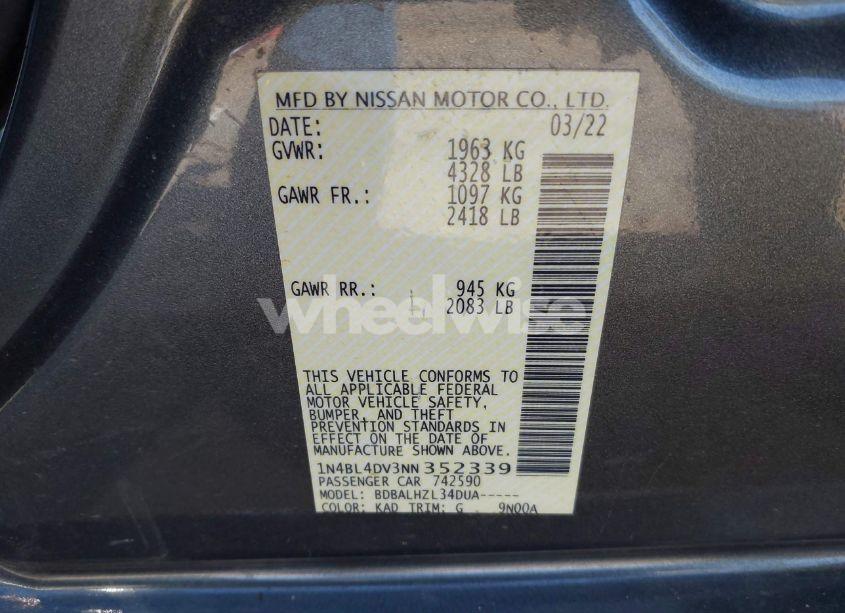 Photo 9 of 2022 Nissan Altima SV FWD (VIN 1N4BL4DV3NN352339)