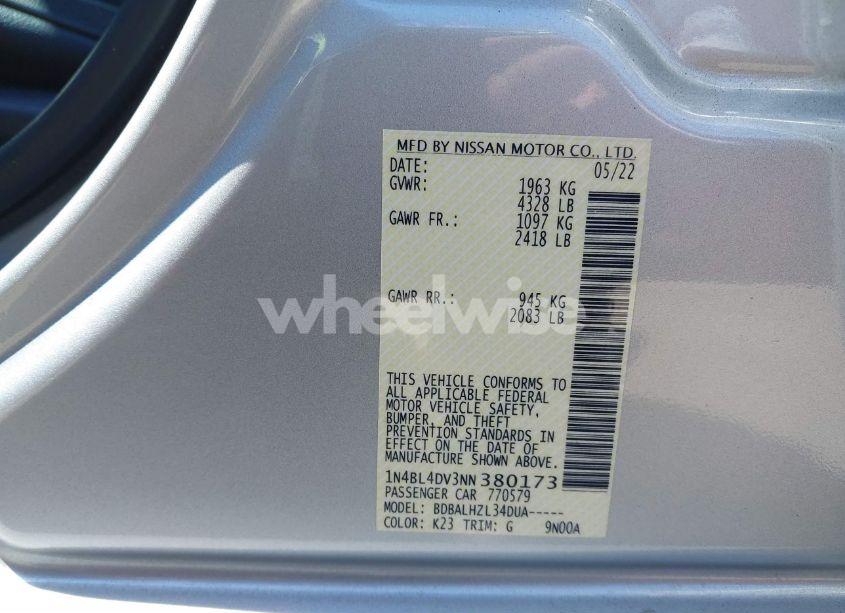 Photo 9 of 2022 Nissan Altima SV FWD (VIN 1N4BL4DV3NN380173)