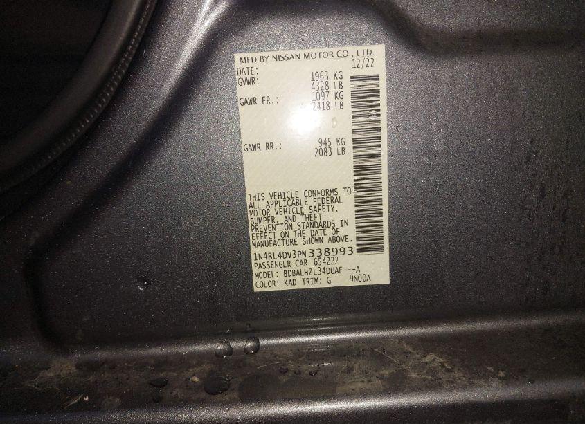 Photo 9 of 2023 Nissan Altima SV FWD (VIN 1N4BL4DV3PN338993)