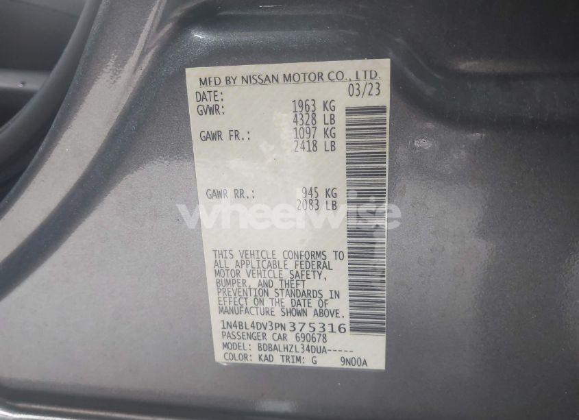 Photo 9 of 2023 Nissan Altima SV FWD (VIN 1N4BL4DV3PN375316)