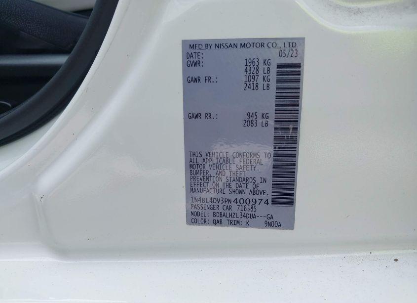 Photo 9 of 2023 Nissan Altima SV FWD (VIN 1N4BL4DV3PN400974)