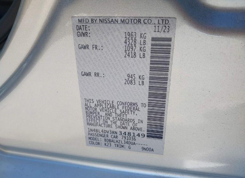 Photo 9 of 2024 Nissan Altima SV FWD (VIN 1N4BL4DV3RN348149)