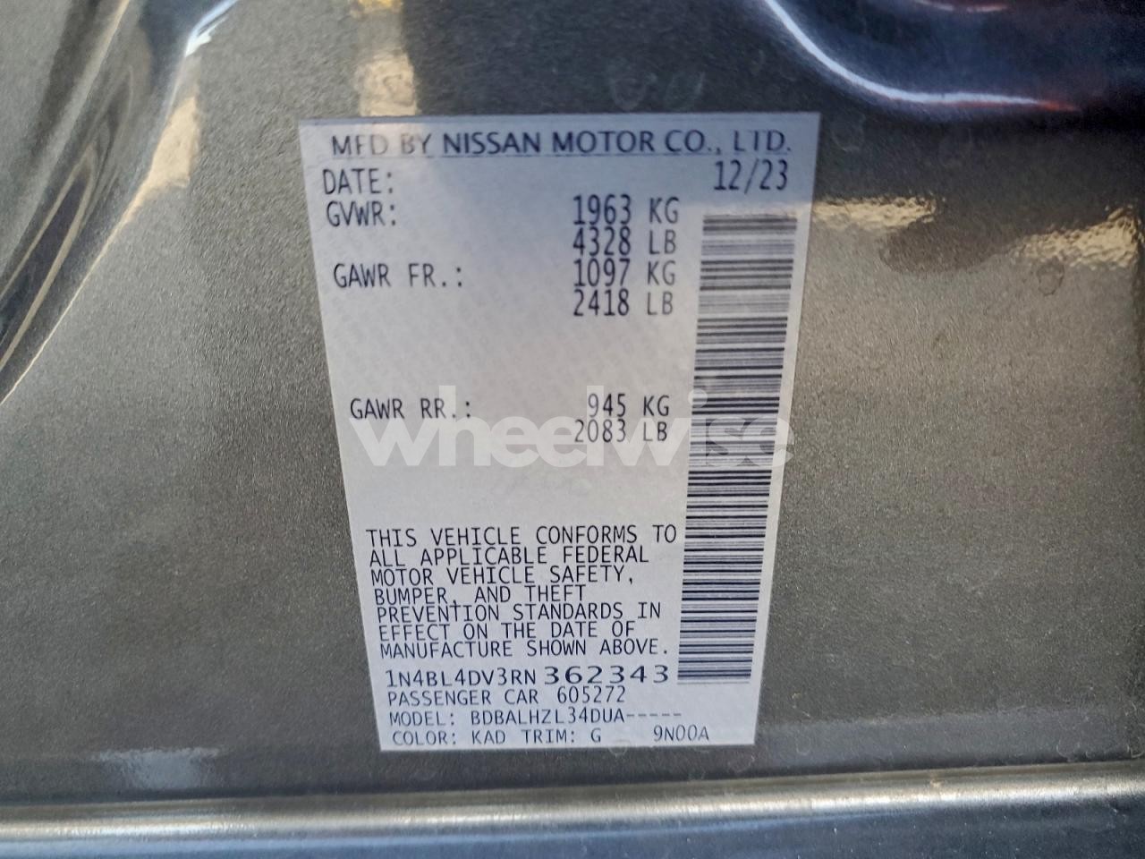 Photo 12 of 2024 NISSAN ALTIMA SV (VIN 1N4BL4DV3RN362343)