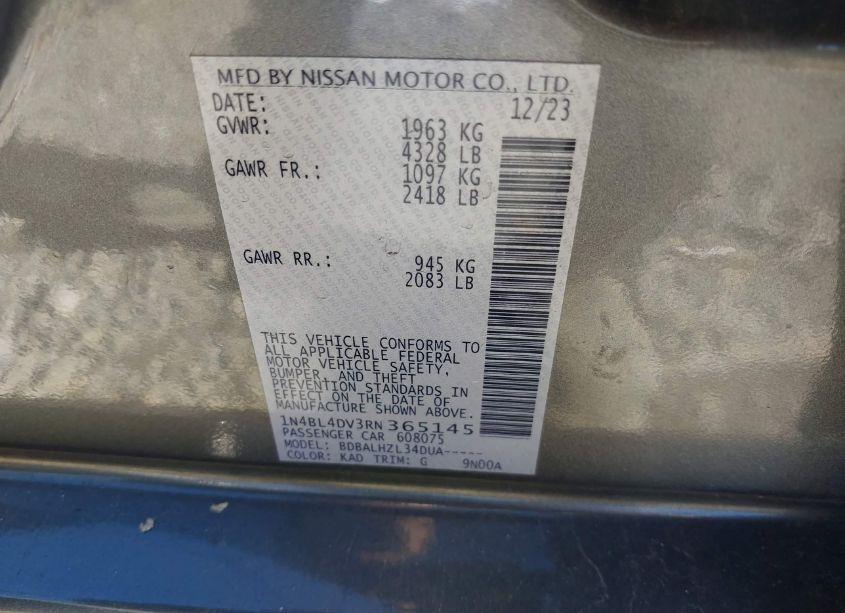 Photo 9 of 2024 Nissan Altima SV FWD (VIN 1N4BL4DV3RN365145)