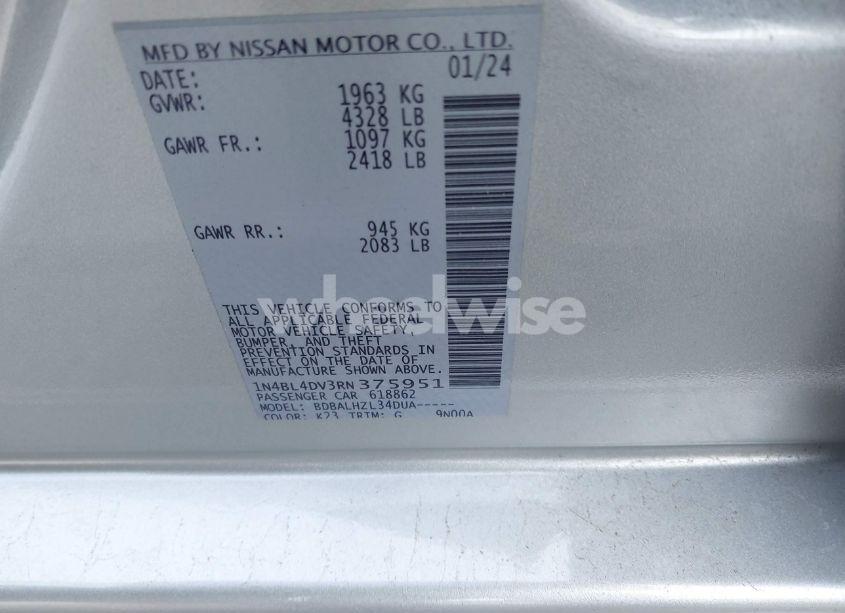 Photo 9 of 2024 Nissan Altima SV FWD (VIN 1N4BL4DV3RN375951)