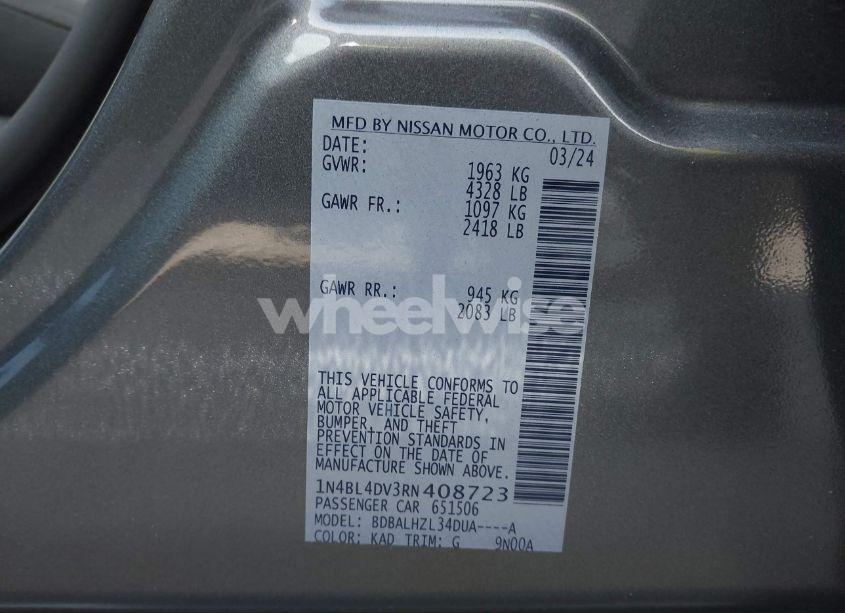 Photo 9 of 2024 Nissan Altima SV FWD (VIN 1N4BL4DV3RN408723)