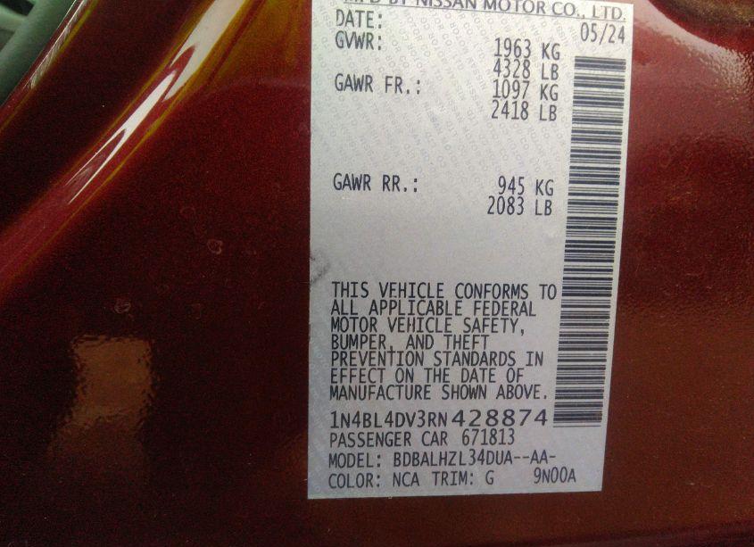 Photo 9 of 2024 Nissan Altima SV FWD (VIN 1N4BL4DV3RN428874)