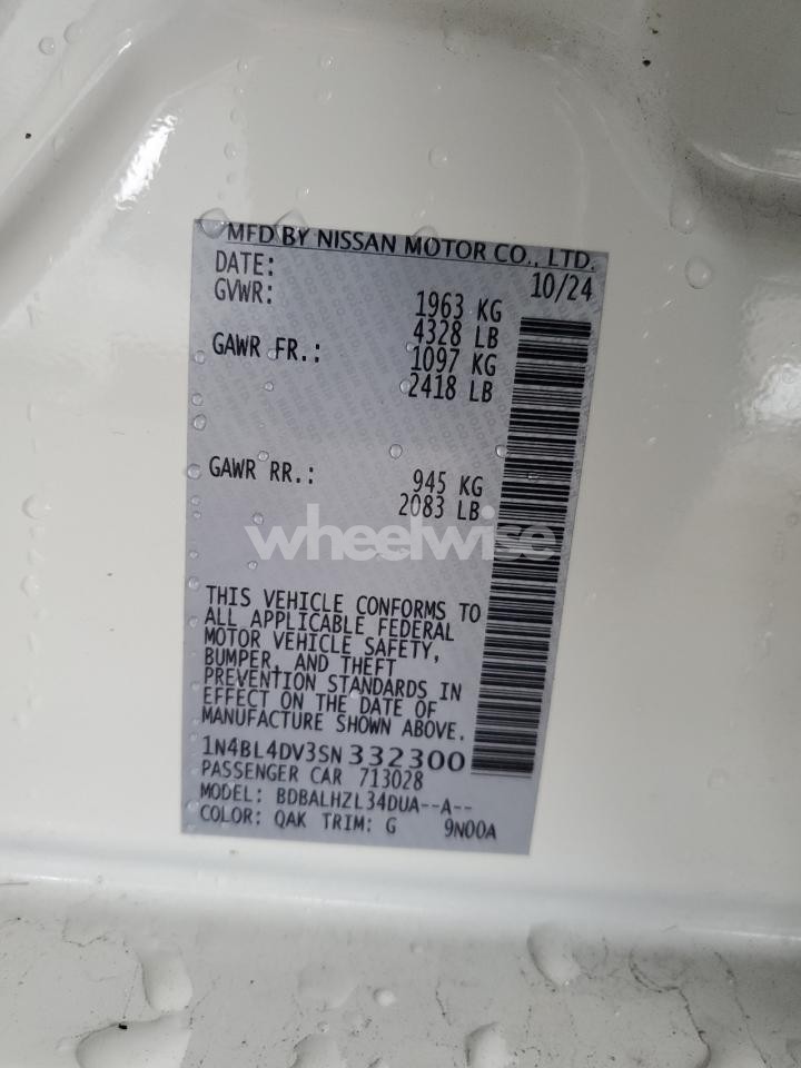 Photo 12 of 2025 NISSAN ALTIMA SV (VIN 1N4BL4DV3SN332300)