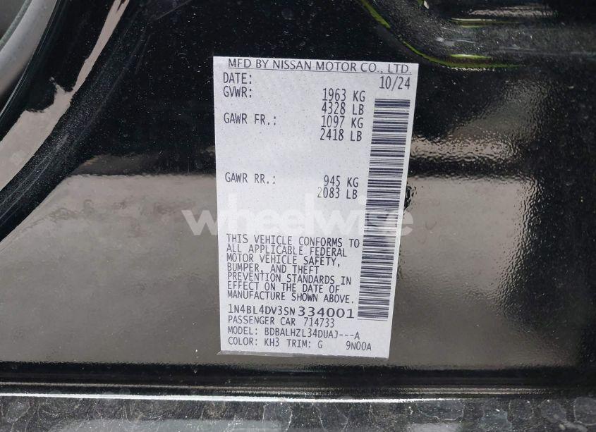 Photo 9 of 2025 Nissan Altima SV FWD (VIN 1N4BL4DV3SN334001)