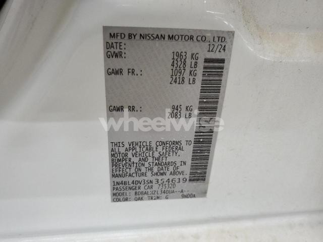 2025 NISSAN ALTIMA SV (VIN 1N4BL4DV3SN354619) main photo