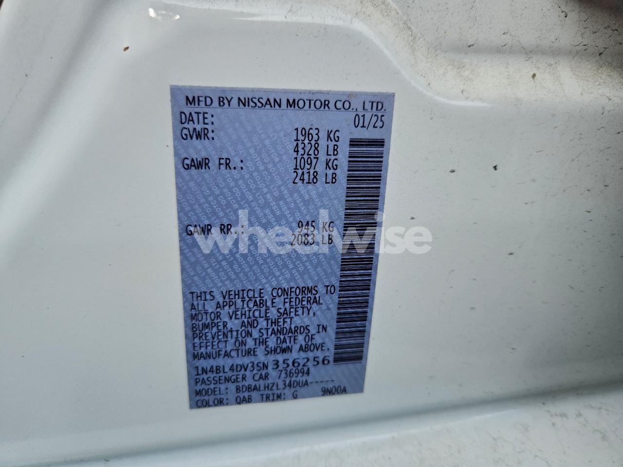 Photo 13 of 2025 NISSAN ALTIMA SV (VIN 1N4BL4DV3SN356256)