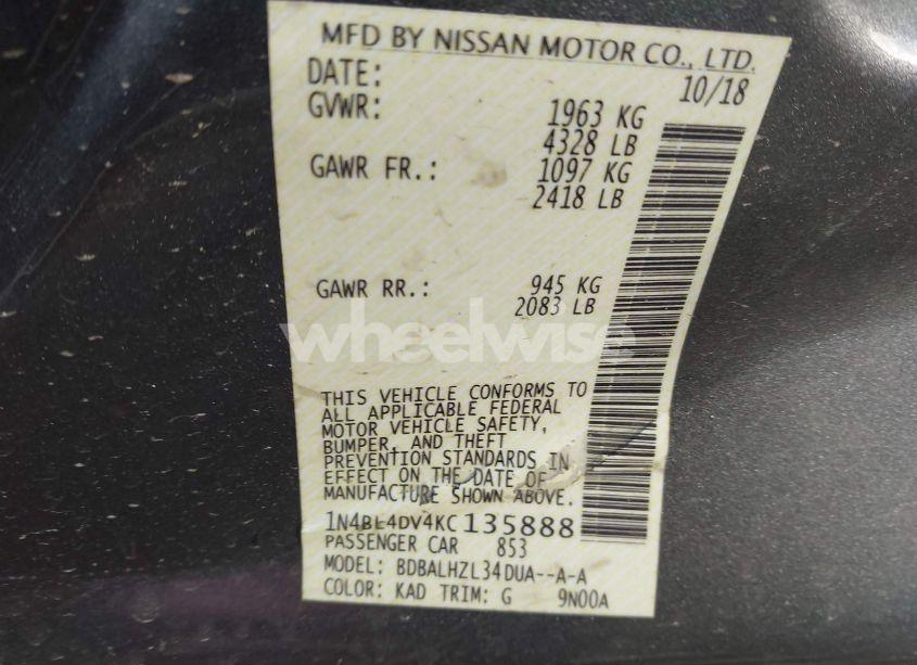 Photo 9 of 2019 Nissan Altima 2.5 SV (VIN 1N4BL4DV4KC135888)