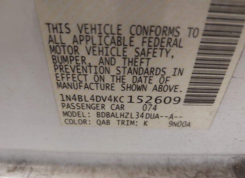 Photo 9 of 2019 Nissan Altima 2.5 SV (VIN 1N4BL4DV4KC152609)