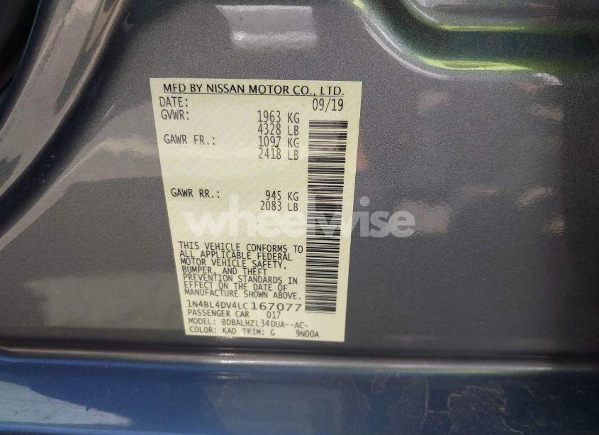 Photo 9 of 2020 Nissan Altima SV FWD (VIN 1N4BL4DV4LC167077)