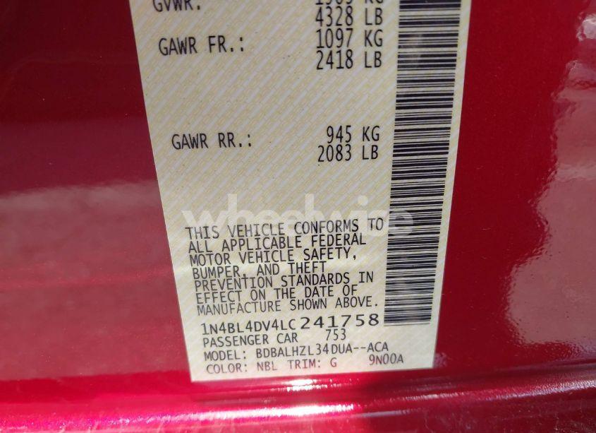 Photo 9 of 2020 Nissan Altima SV FWD (VIN 1N4BL4DV4LC241758)