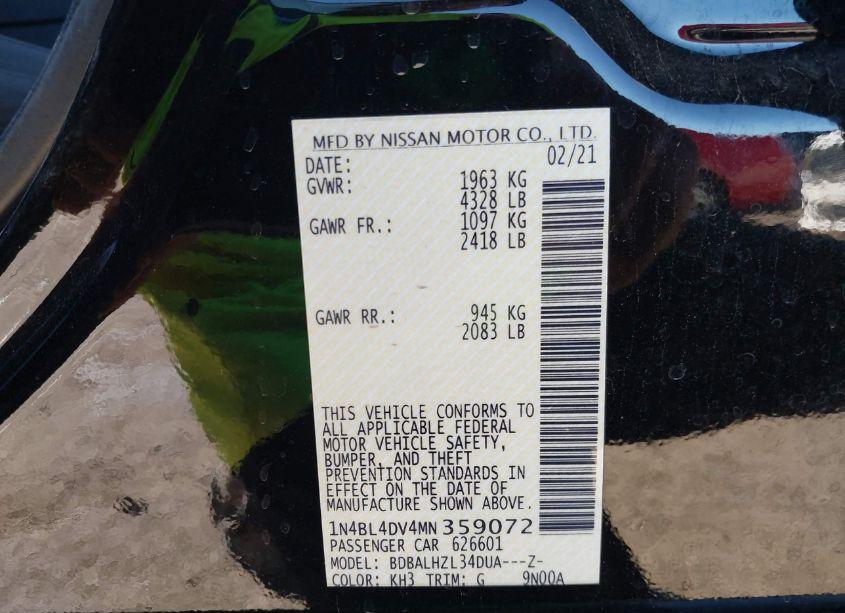 Photo 9 of 2021 Nissan Altima SV FWD (VIN 1N4BL4DV4MN359072)