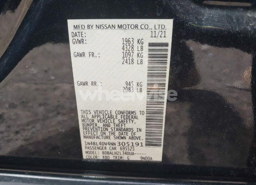 Photo 9 of 2022 Nissan Altima SV FWD (VIN 1N4BL4DV4NN305191)