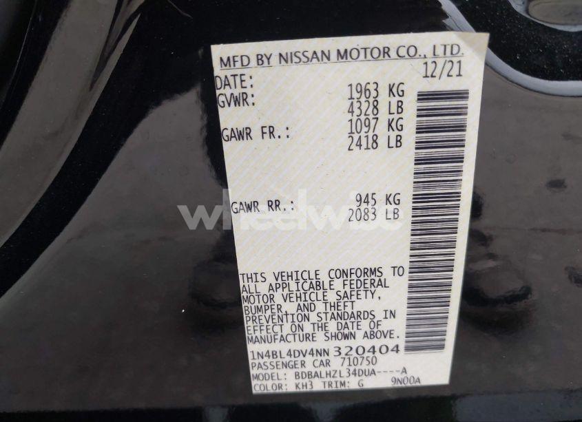 Photo 9 of 2022 Nissan Altima SV FWD (VIN 1N4BL4DV4NN320404)