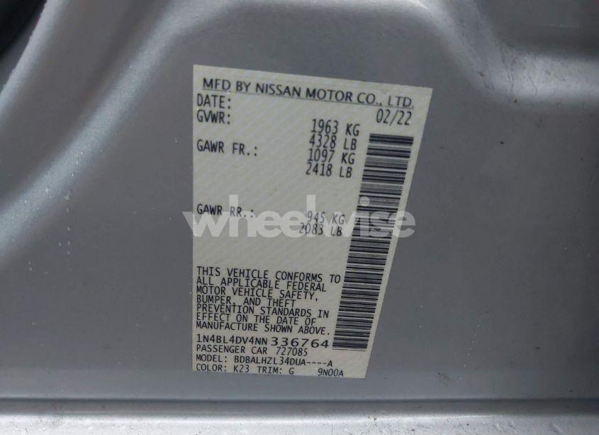 Photo 9 of 2022 Nissan Altima SV FWD (VIN 1N4BL4DV4NN336764)