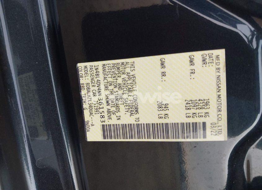 Photo 9 of 2022 Nissan Altima SV FWD (VIN 1N4BL4DV4NN361583)