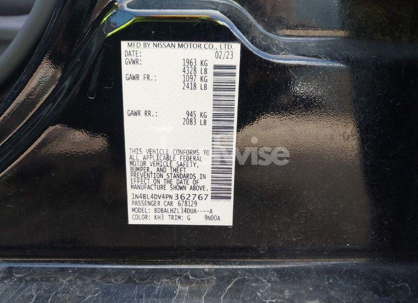 Photo 9 of 2023 Nissan Altima SV FWD (VIN 1N4BL4DV4PN362767)