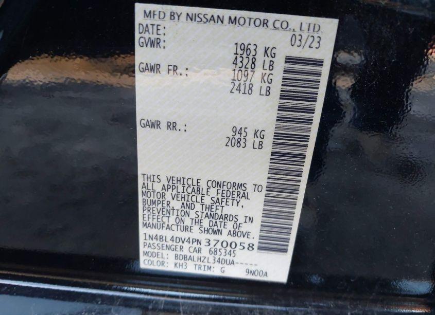 Photo 9 of 2023 Nissan Altima SV FWD (VIN 1N4BL4DV4PN370058)